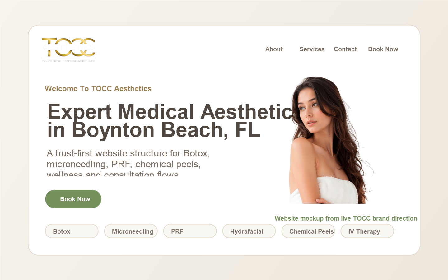 TOCC Aesthetics website homepage design